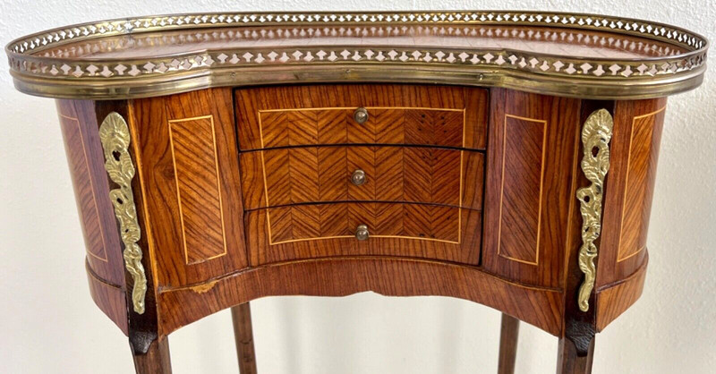 Early 20th-C Louis XV Marquetry Inlaid Kidney Shaped Bed / Side Table, a Pair gallery