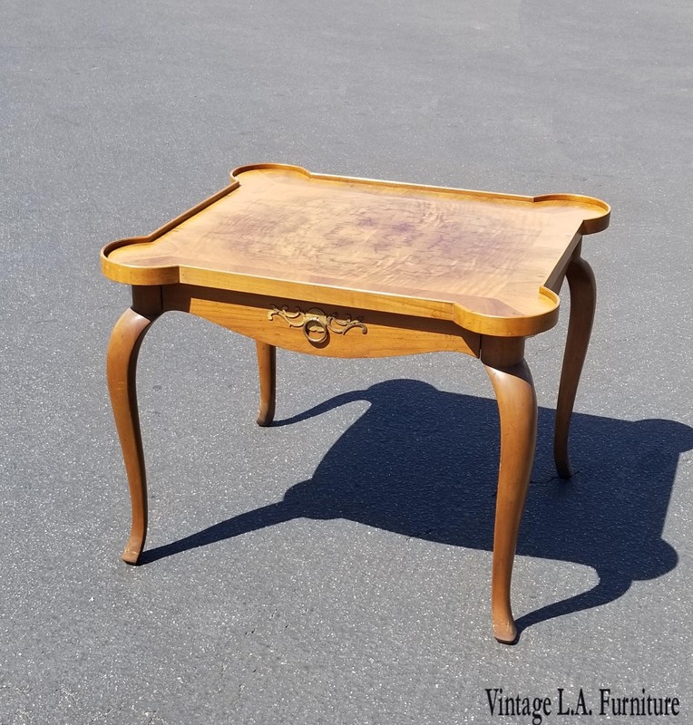 Vintage Baker Furniture Co. French Style Side Table ~ End Table w Burl Wood