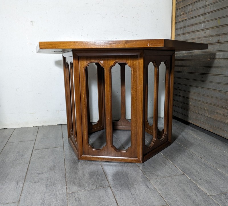 Vintage John Widdicomb Grand Rapids Hexagon Walnut End Table Mid Century Modern gallery