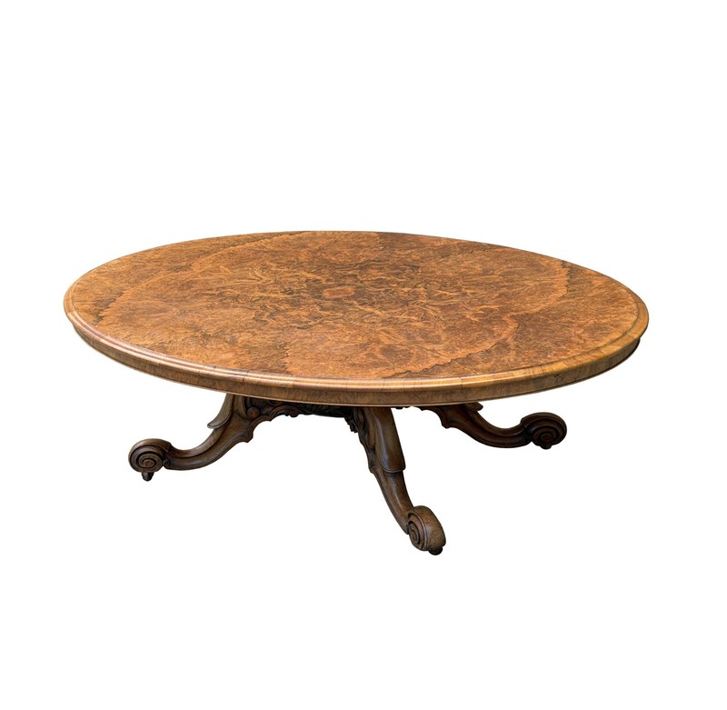 Vintage Estate Burl Walnut Wood Large Oval Low Coffee Table GB648 gallery