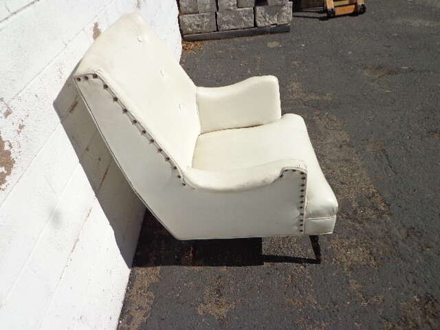 Mid Century Modern Chair Lounge Armchair White Leatherette Seating Retro Nail gallery