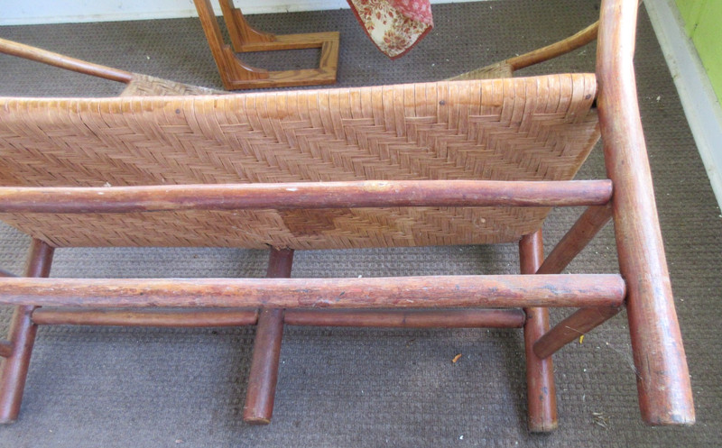 RARE ANTIQUE MARTINSVILLE OLD HICKORY CHAIR COMPANY SETTEE CAT. # 106 C. 1915 gallery