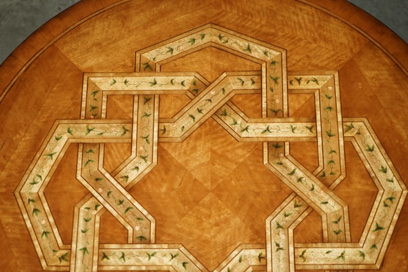 VINTAGE CELTIC DESIGN BURR OAK & WALNUT DINING OCCASIONAL GAMES TABLE & CHAIRS gallery
