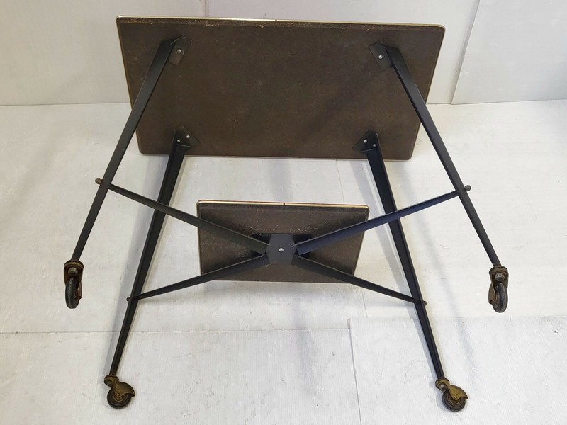 Vintage 1960 Rolling Serving Table In Fused Steel & Skai 60S 1960S gallery