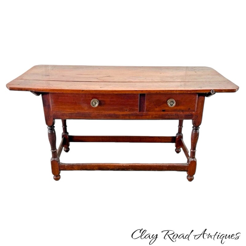Antique William Mary Walnut Farm Table Pa Tavern Pub Stretcher Base 18th Century