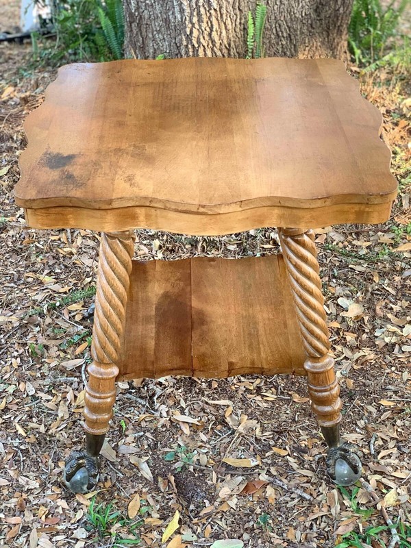 Victorian Hand Carved oak parlor table Large Metal Glass Ball Claw Feet 1900s