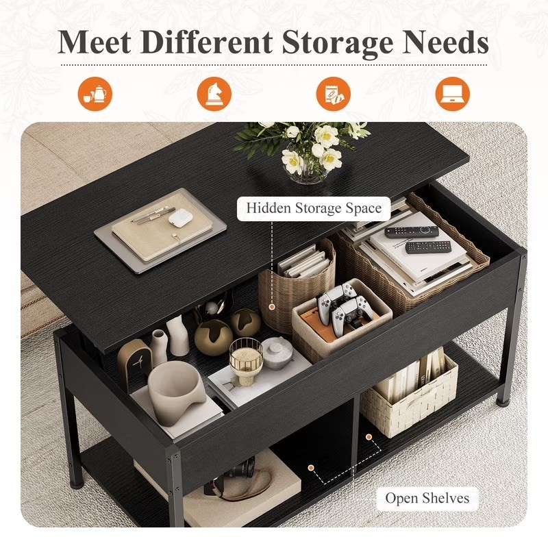 Gianna Lift Top Coffee Table with Storage 39" Center Table with Hidden Compartme gallery