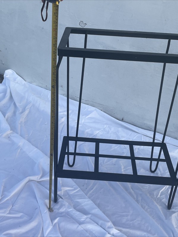 Vtg MCM Table Base Black Wrought Iron Fish Tank Stand Heavy Shelf Hair Pin Legs gallery