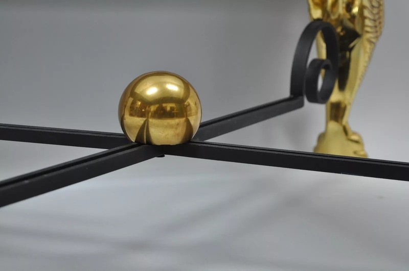 Regency Style Figural Swan Base Rectangular Iron and Glass Gold Coffee Table (A) gallery
