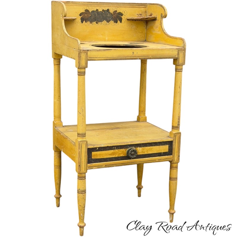 antique sheraton wash stand paint decorated yellow stencil original paint folk