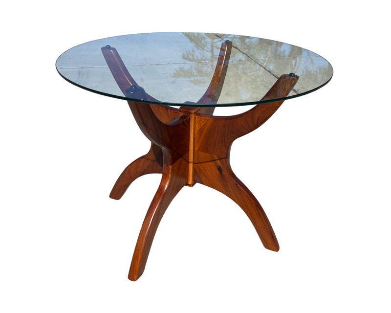 Vintage mid century modern spider leg accent center glass table walnut restored