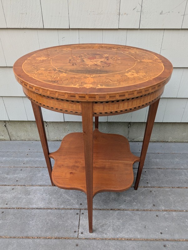 Vintage 2 Tier Inlaid Marquetry Occasional Table Side Table gallery