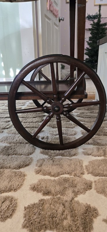 VINTAGE ANTIQUE WOODEN WAGON DROP LEAF TEA BAR SERVING CART gallery