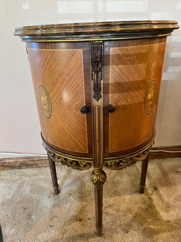 Antique French Neoclassical Demilune Satinwood Cabinet Side Tables