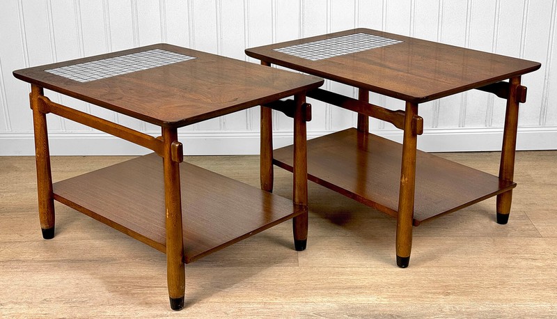 Mid-Century Lane Monte Carlo Walnut & Tile Inlay End Tables - A Pair gallery