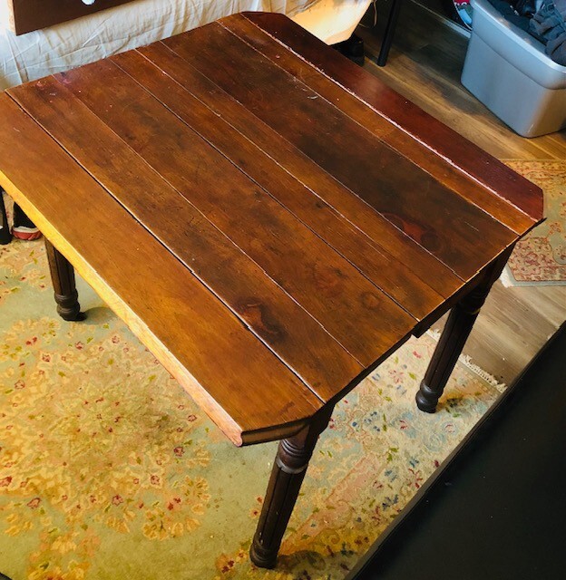 Antique Oak Drop Leaf Kitchen Table W/Steel Wheels in Vintage Shape gallery