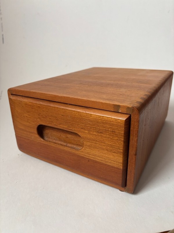 Vintage Danish Mid Century Solid Teak Dovetail Multi-use Box with Drawer Busines gallery