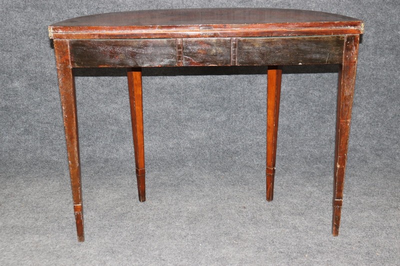 19th century English Adams Style Paint Decorated Leather Top Demilune Table gallery