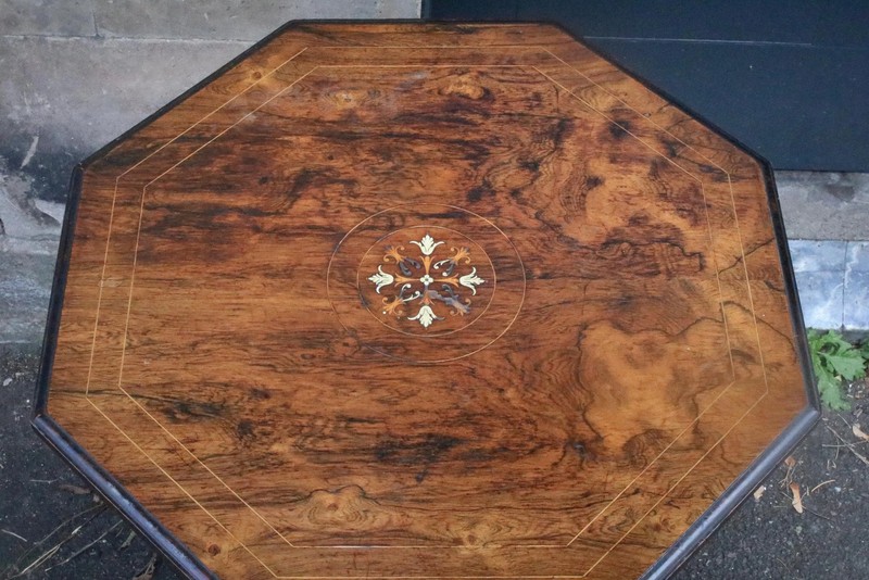 Victorian Aesthetic Movement Octagonal Inlaid Occasional Table on Castors – Pie gallery