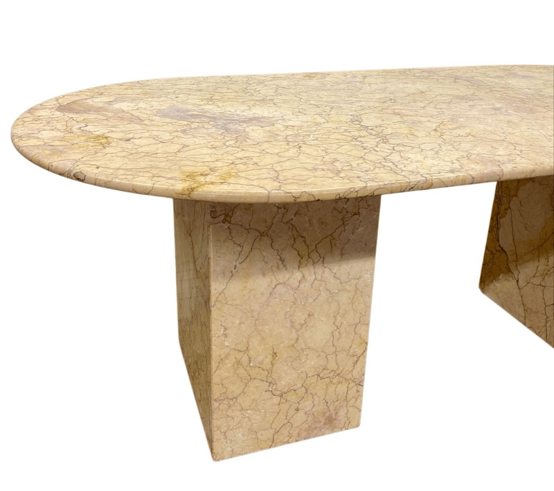 Mid Century Oval Living Room Dining Table Peach Marble gallery