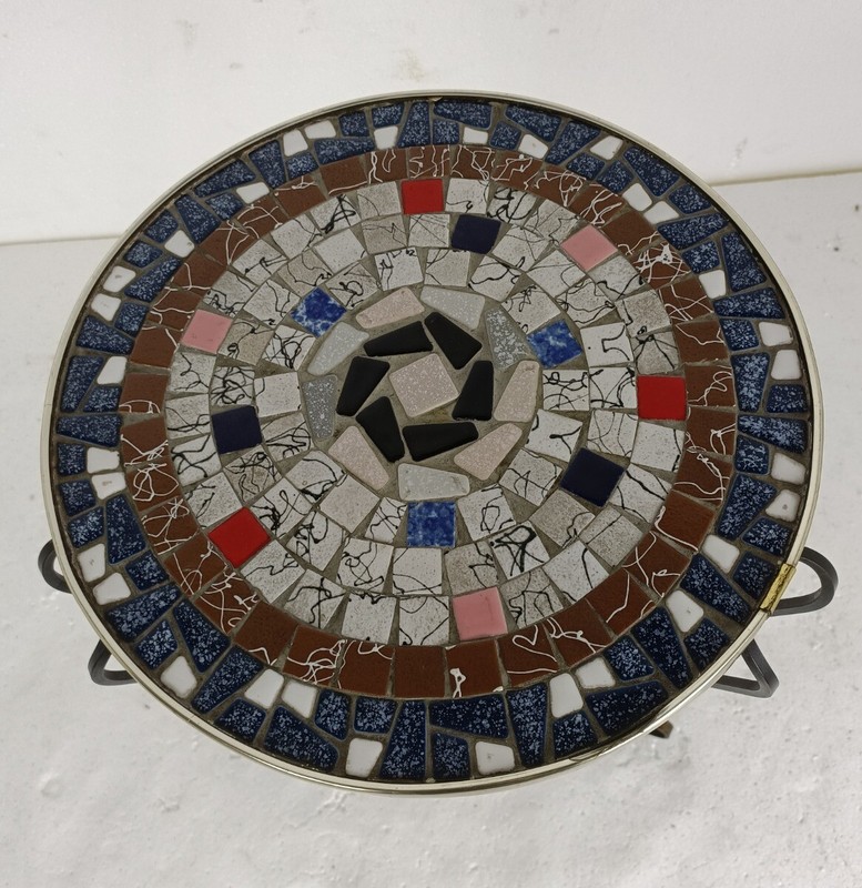 Side Round Table Plant stand Ceramic Tiles Mosaic wrought Iron Legs lovely vint gallery