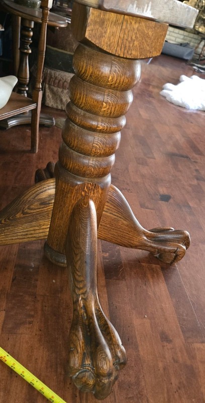 Antique Salvage Clawfoot Table Base Early 19C Tiger Oak Stand Pedestal 1880-1920 gallery
