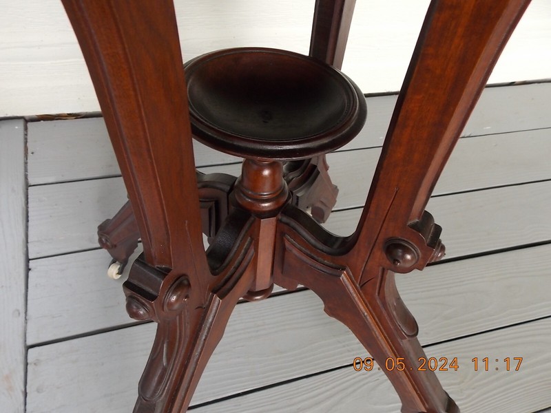Older Victorian Era Walnut & Mahogany Center Window Lamp Table 30 3/8 X 22 1/4 gallery
