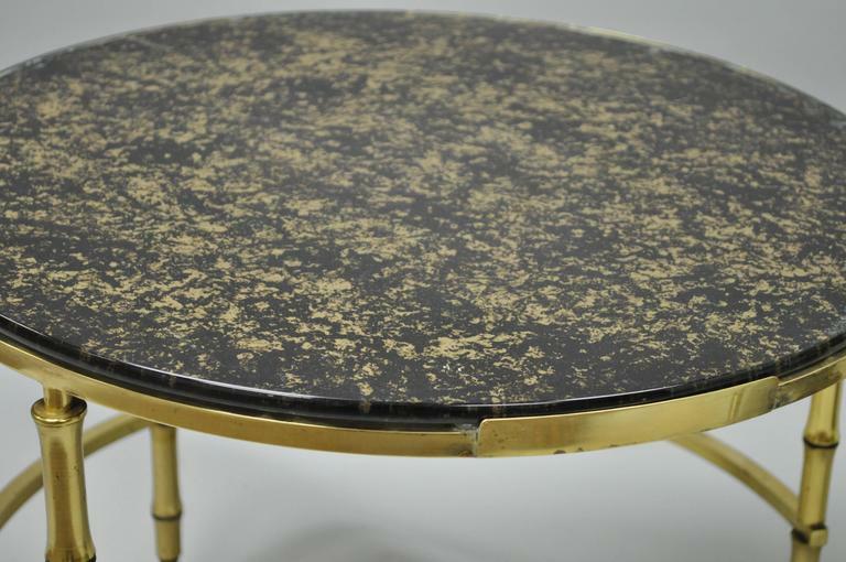 Hollywood Regency Brass & Glass Faux Bamboo Round Nesting Side Coffee Table gallery