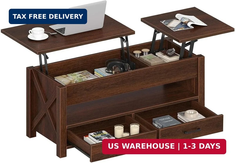 Coffee Table, 47.2″ Lift Top Coffee Table with 2 Storage Drawers and