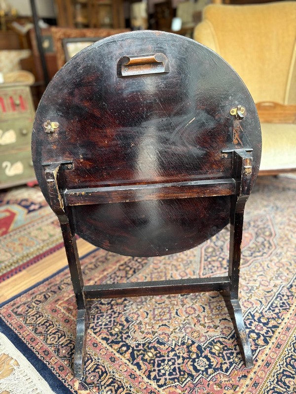 A Early 20th Century Tilt Top Table /Fire Screen Jacobean Style Fabric Glass top gallery