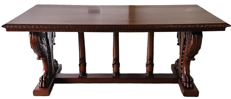 Library Table, Renaissance, Lions, Cherub, Carved Walnut, Century Furniture, 73" gallery