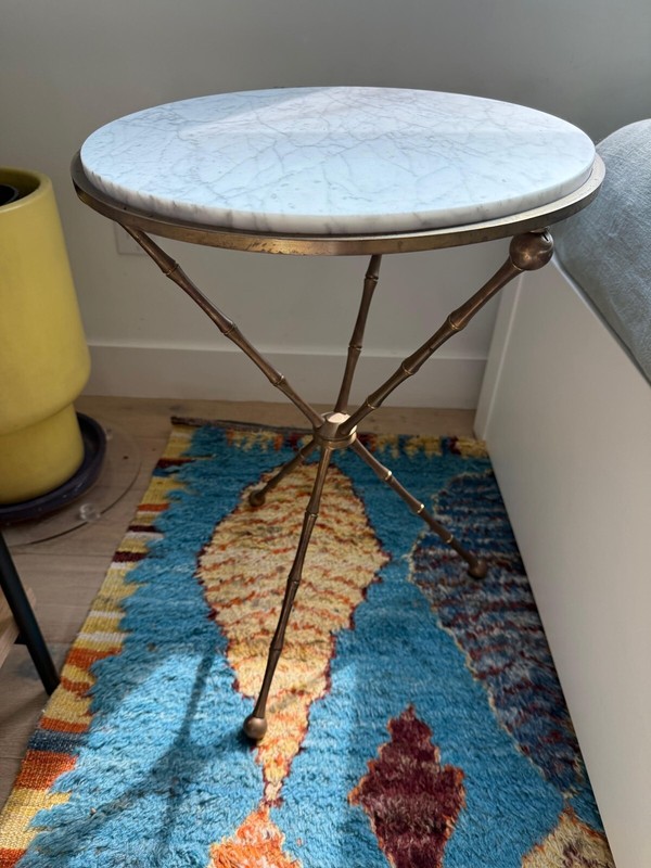 Perfect Condition Pair of Italian Mid Century Faux Bamboo Brass & Marble Table gallery