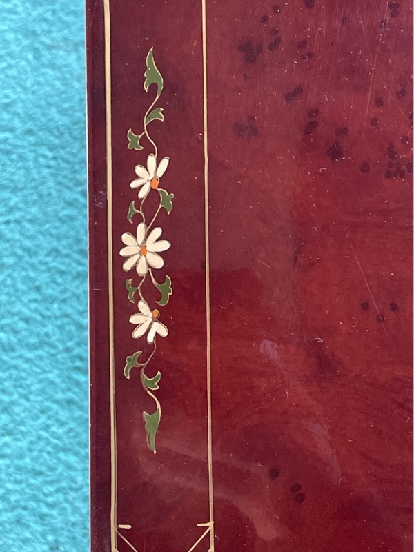 Hand-Painted Chinoiserie Red Lacquered Side Table With Pull Out Trays gallery