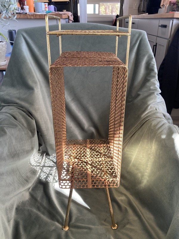small Metal side table vintage 21 1/2 H X 6 1/4. Needs A New spray Paint Job.