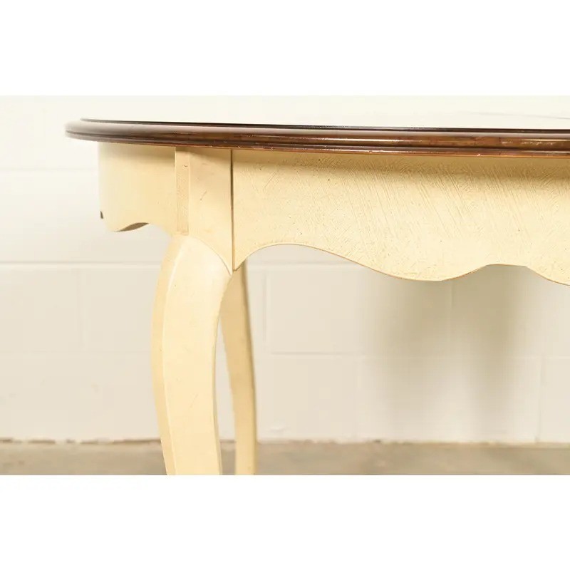 Drexel French Provincial Louis XV Walnut and Cream Lacquered Dining Table, 1962 gallery