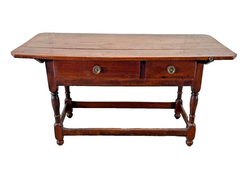 Antique William Mary Walnut Farm Table Pa Tavern Pub Stretcher Base 18th Century gallery