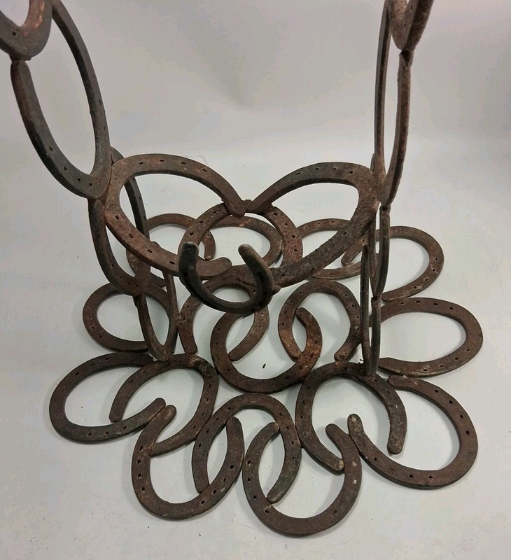 Unique Rare Ooak Handmade Horseshoe Cast Iron Table Beautiful 😍 Look All Pics gallery