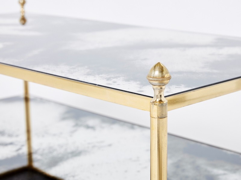 Maison Jansen brass chrome mirrored two-tier coffee table 1970s gallery