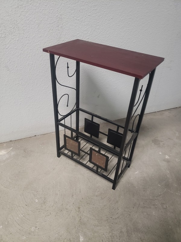 Wrought Iron Accent Table – Wood Top & Tile Accents