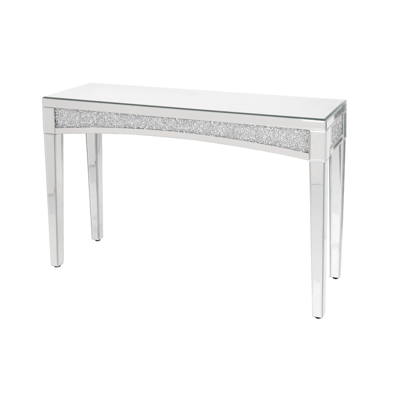 Modern Console Table Mirrored Finished Glam Silver Entryway Table Crystals Inlay gallery