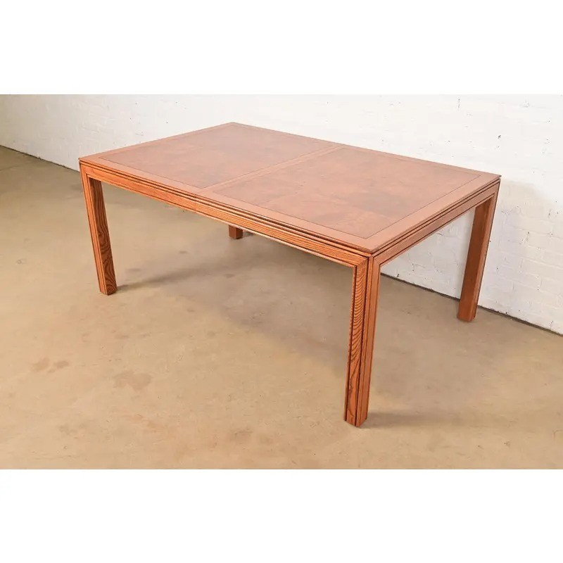 Henredon Mid-Century Modern Burl Wood Parsons Dining Table, Newly Refinished
