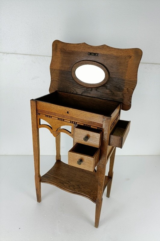 Exquisite Desk table Sewing Quilting Box Wood Antique Two tier Art Nouveau Gorge gallery