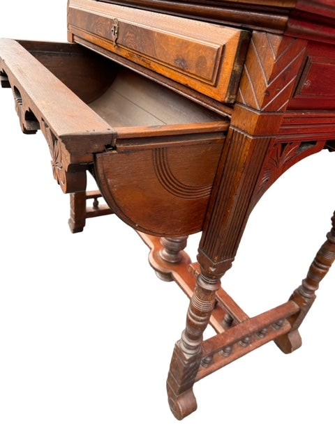 Victorian Walnut Sewing Stand Eastlake Green Leather Top Table JD235-3 gallery
