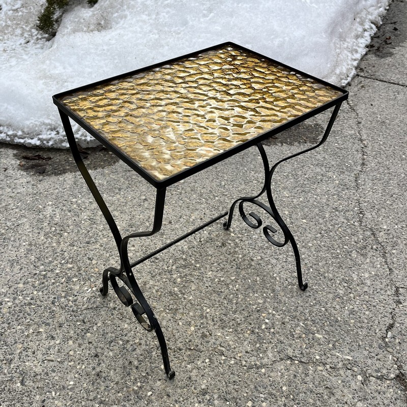 Vintage Black Wrought Iron Amer Glass Midcentiry Accent Side Table Retro MCM 22”