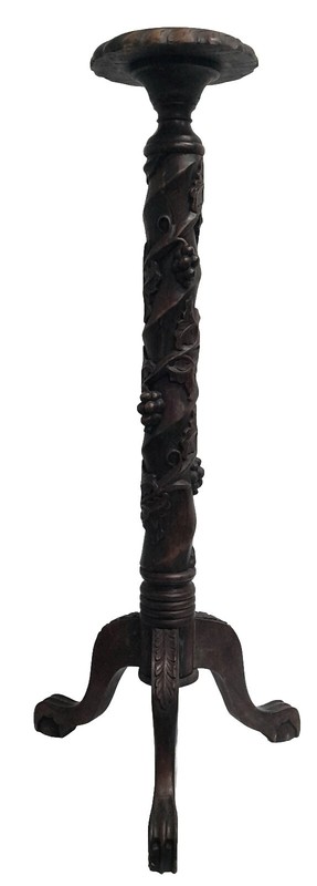 Antique Victorian Art Nouveau Hand Carved Wood Pedestal Table Plant Candle Stand