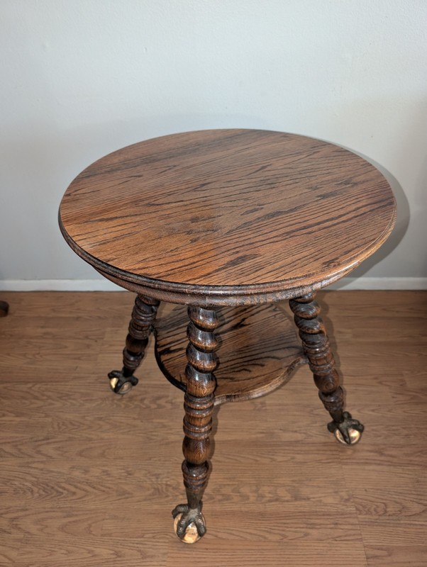 Antique Mission Oak Parlor Table w Large Glass Ball & Claw Feet Barley Twist gallery