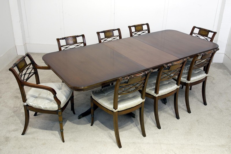 Regency Dining Set Pedestal Table and 8 Chairs Mahogany