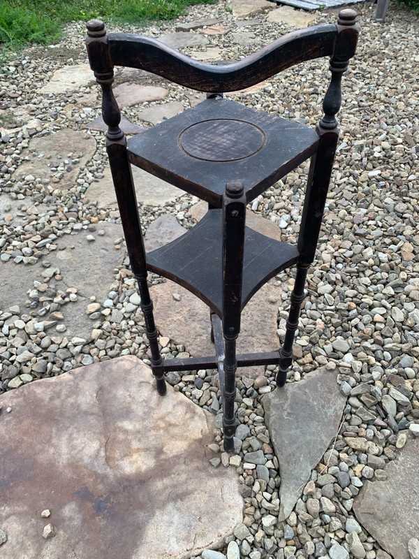 ANTIQUE Side Table SOLID WOOD SMOKING TELEPHONE STAND Swing Handle Black
