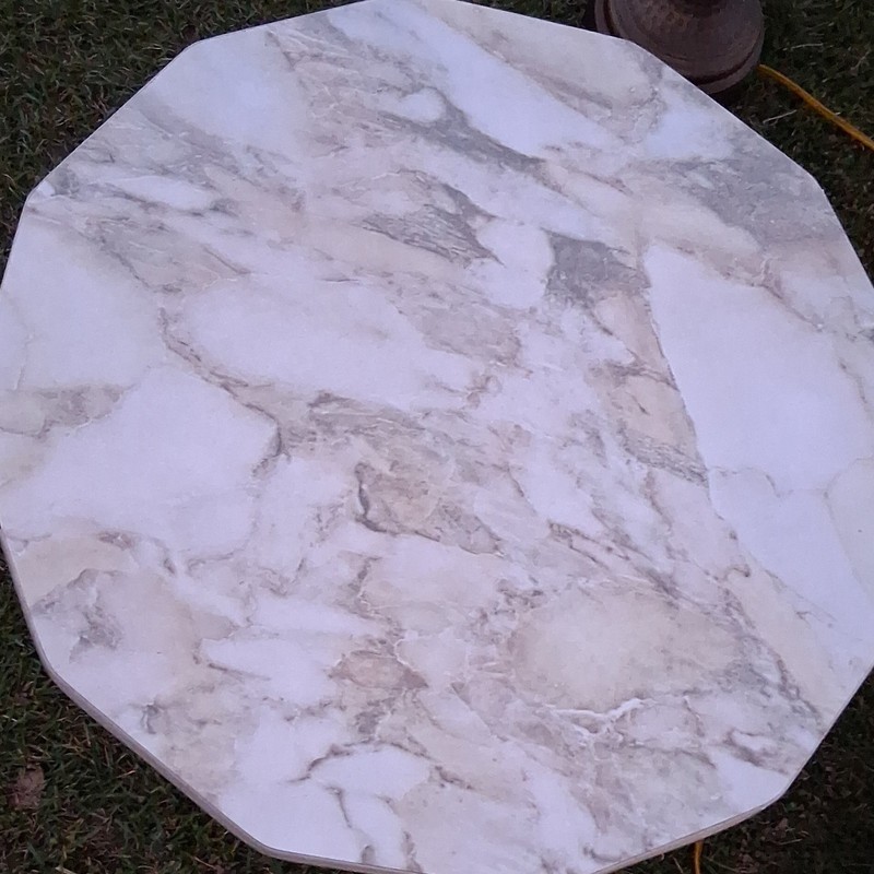 Antique Marble Octagonal Accent Table with Carved Stone Base and Carvings