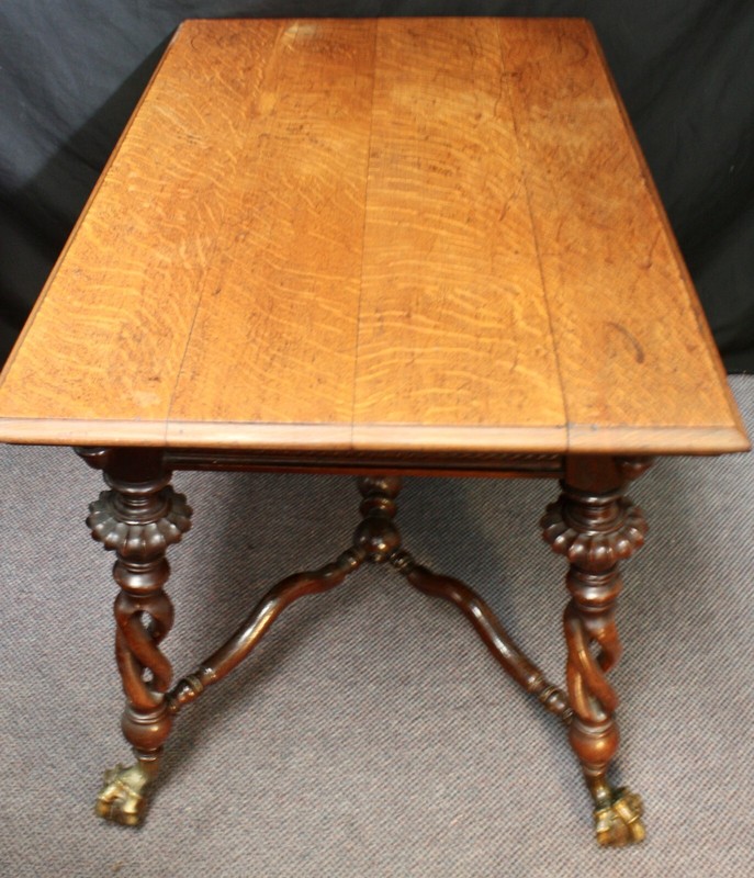 Victorian Parlor Table. Barley Twist Legs. Wood Ball & Brass Claw Feet. 1870 gallery